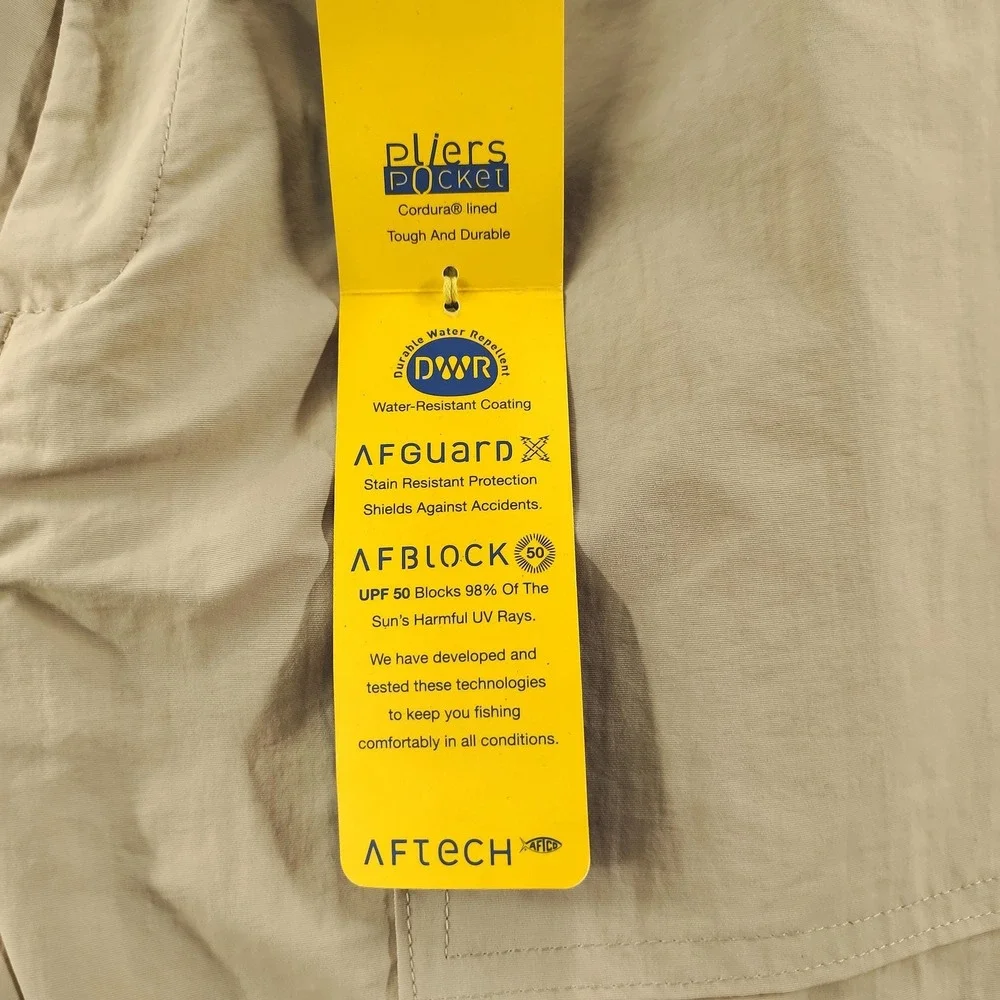 AFTCO Fishing Shorts Womens 34 Beige NEW 5 Inch Nylon Elastic Waist UPF 50